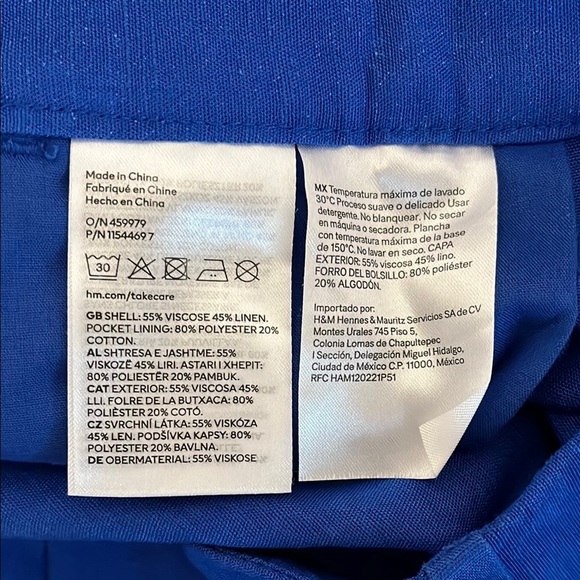 H&M NWOT Linen Blend Cobalt Blue High Waist Tailored Shorts, Size 12 - Picture 5 of 5